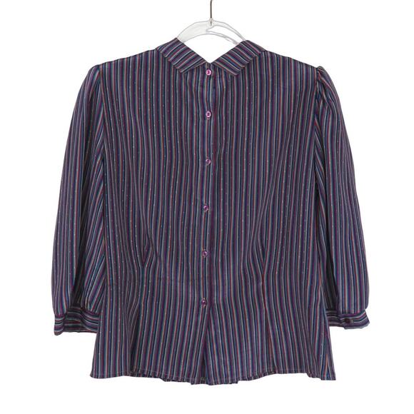 1970s Vintage Jonathan Martin Peter Pan Collar Purple Striped Blouse Small - Picture 3 of 4